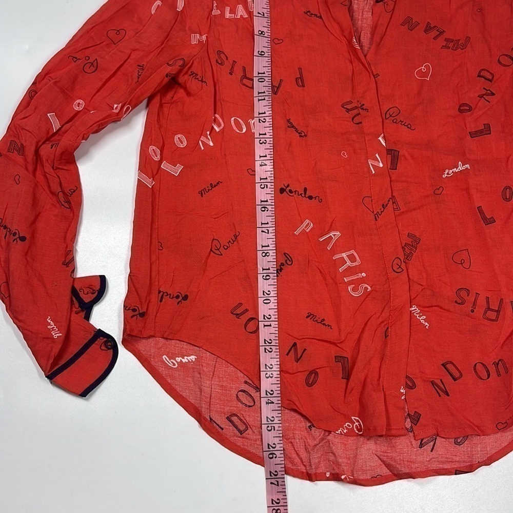 Anthropologie Maeve London Paris Print Button Down Long Sleeve Blouse Top Size 4 - Picture 9 of 10